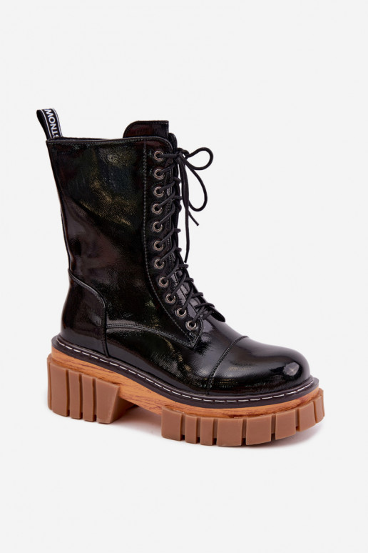 Botins de couro pretos aquecidos para trabalho com efeito laqueado Artiker 49C0344