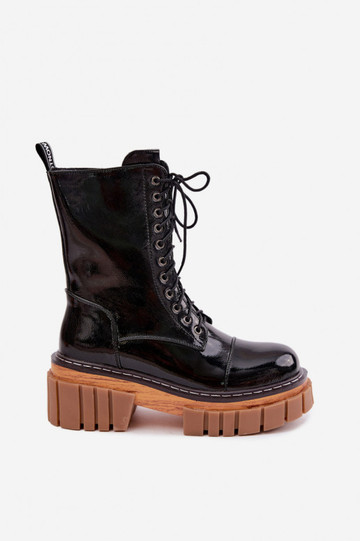 Botins de couro pretos aquecidos para trabalho com efeito laqueado Artiker 49C0344