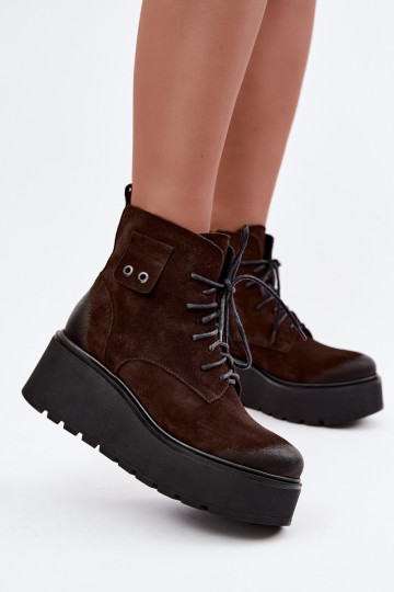 Zazoo 60499 de camurça Feminino Botas com uma plataforma I Koturnie aquecimento CzekoladoParae 2