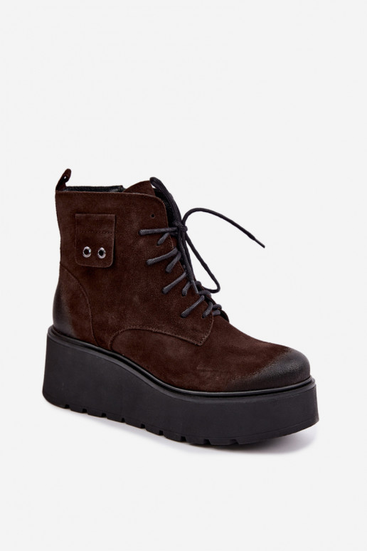 Zazoo 60499 de camurça Feminino Botas com uma plataforma I Koturnie aquecimento CzekoladoParae