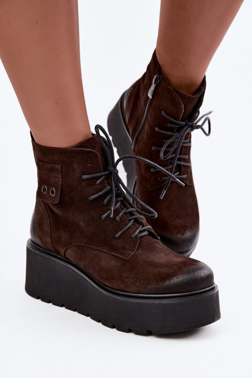Zazoo 60499 botins femininos em camurça sintética com plataforma na cor chocolate