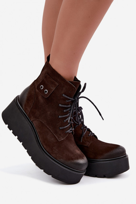Zazoo 60499 de camurça Feminino Botas com uma plataforma I Koturnie aquecimento CzekoladoParae