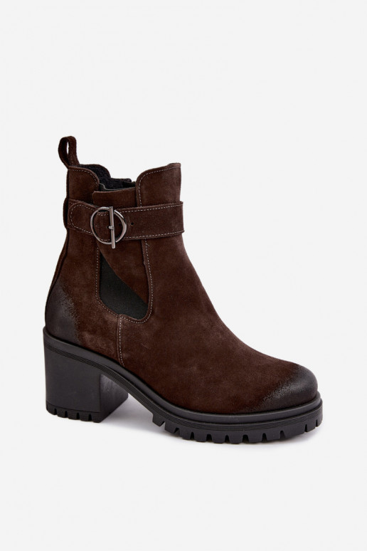 Sapatos femininos em camurça sintética com saltos Zazoo 60601 na cor chocolate