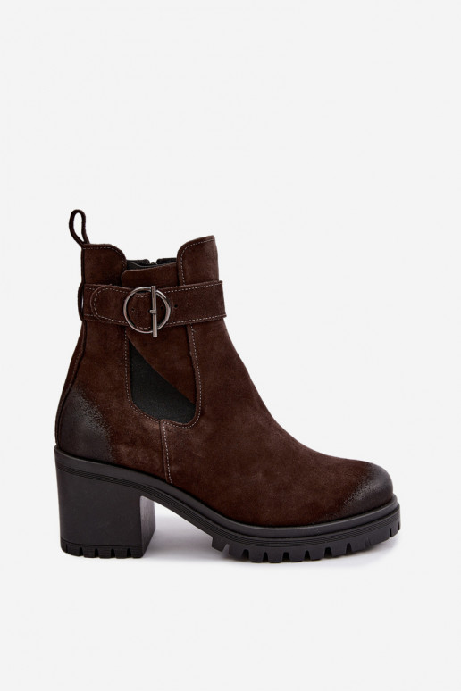 Pele Sapatos de camurça Feminino com salto aquecimento Zazoo 60601 CzekoladoParae