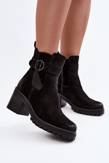 Pele Sapatos de camurça Feminino com salto aquecimento Zazoo 60601 cor preta