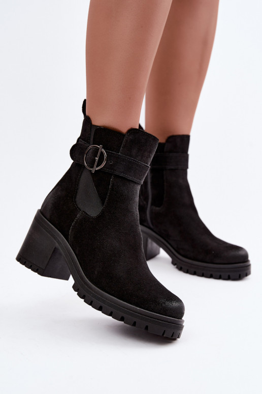 Pele Sapatos de camurça Feminino com salto aquecimento Zazoo 60601 cor preta