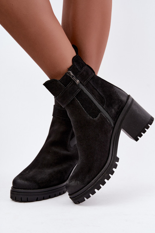 Sapatos femininos em camurça sintética com saltos Zazoo 60601 na cor preta