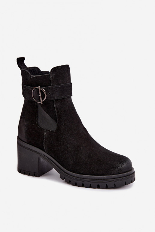 Pele Sapatos de camurça Feminino com salto aquecimento Zazoo 60601 cor preta