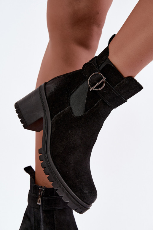 Pele Sapatos de camurça Feminino com salto aquecimento Zazoo 60601 cor preta