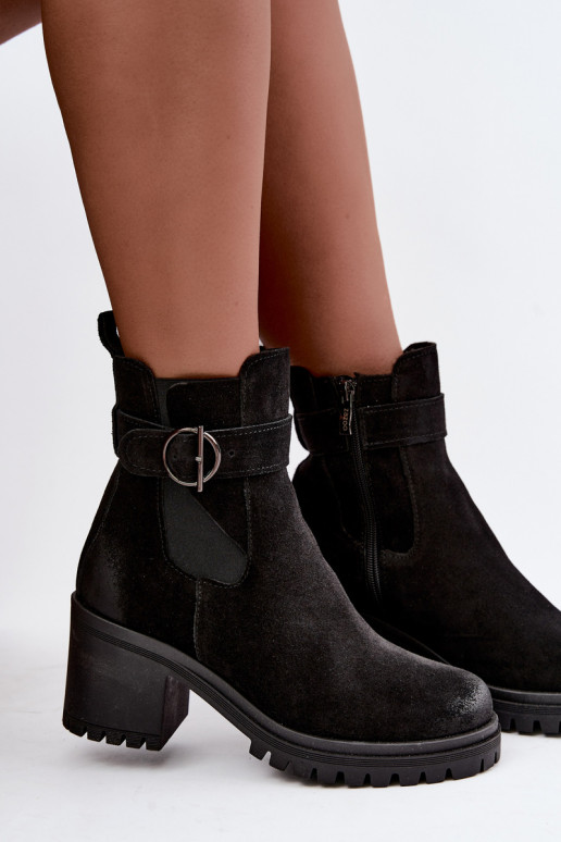 Pele Sapatos de camurça Feminino com salto aquecimento Zazoo 60601 cor preta