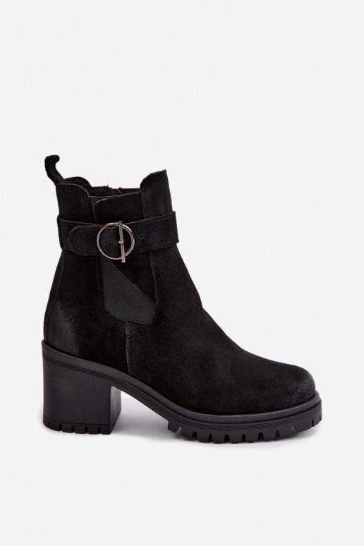 Pele Sapatos de camurça Feminino com salto aquecimento Zazoo 60601 cor preta
