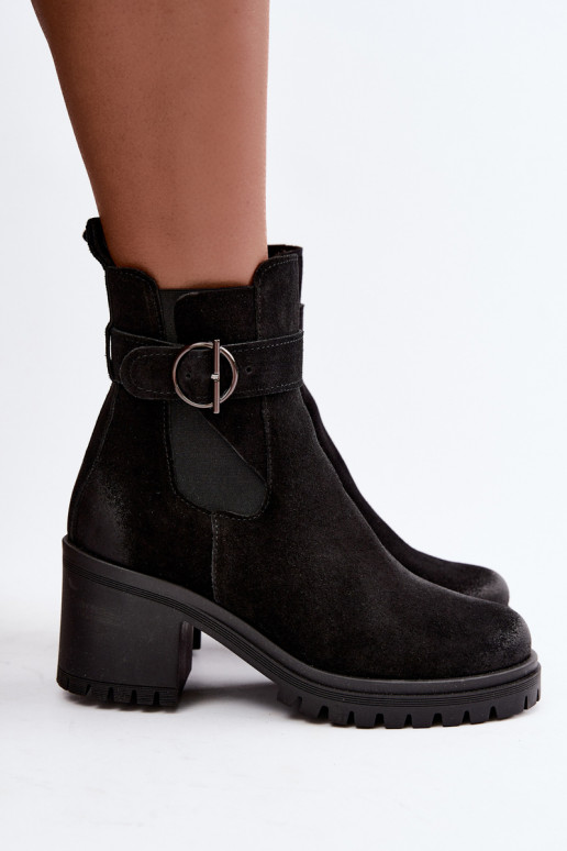 Pele Sapatos de camurça Feminino com salto aquecimento Zazoo 60601 cor preta