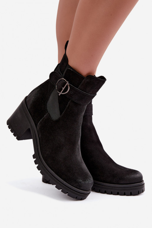 Pele Sapatos de camurça Feminino com salto aquecimento Zazoo 60601 cor preta