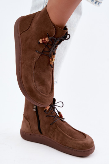 Botas femininas Barefoot camurça naturaloParaa com miçangas aquecimento Zazoo 30078 cor marrom