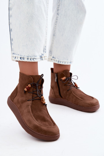 Botins femininos quentes Barefoot com contas Zazoo 30078 na cor castanha 2