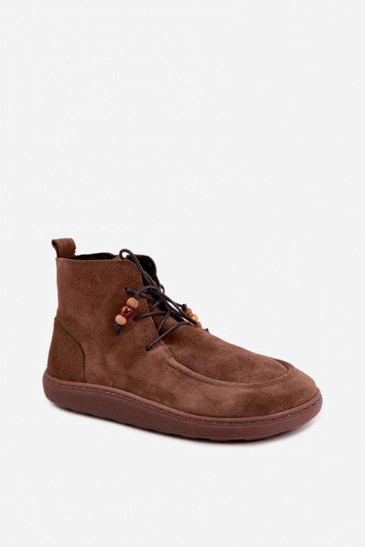 Botas femininas Barefoot camurça naturaloParaa com miçangas aquecimento Zazoo 30078 cor marrom