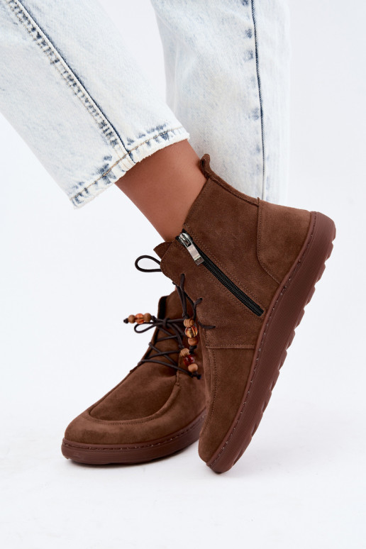 Botins femininos quentes Barefoot com contas Zazoo 30078 na cor castanha