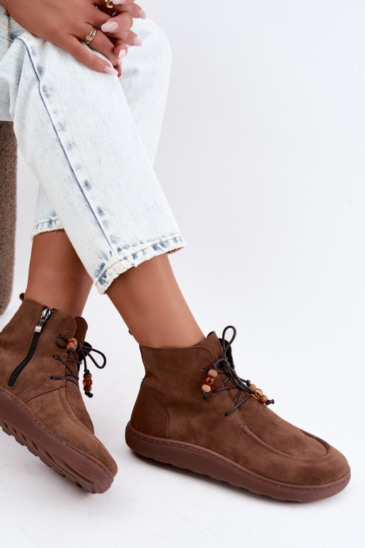 Botas femininas Barefoot camurça naturaloParaa com miçangas aquecimento Zazoo 30078 cor marrom