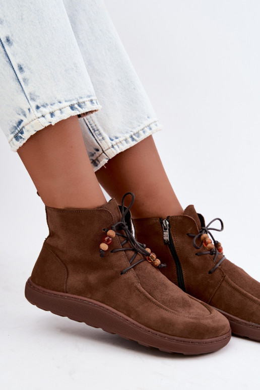 Botas femininas Barefoot camurça naturaloParaa com miçangas aquecimento Zazoo 30078 cor marrom