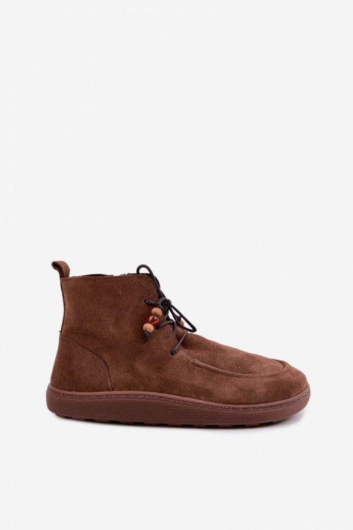 Botas femininas Barefoot camurça naturaloParaa com miçangas aquecimento Zazoo 30078 cor marrom