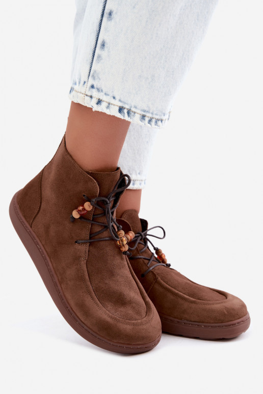 Botas femininas Barefoot camurça naturaloParaa com miçangas aquecimento Zazoo 30078 cor marrom