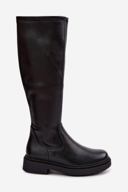 Botas longas femininas quentes com saltos largos Zazoo KZ-02 na cor preta