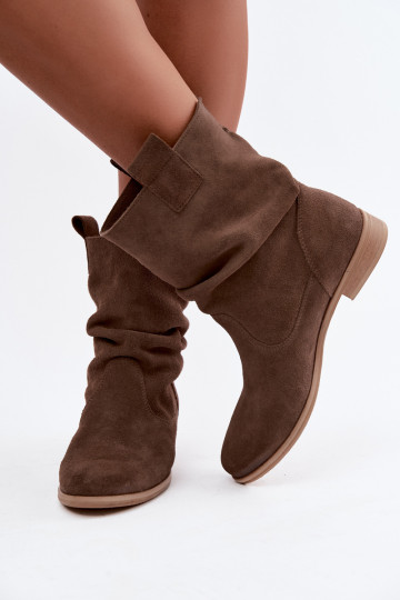 Pele Sapatos de camurça Feminino Com babados aquecimento Zazoo 4210 cor marrom