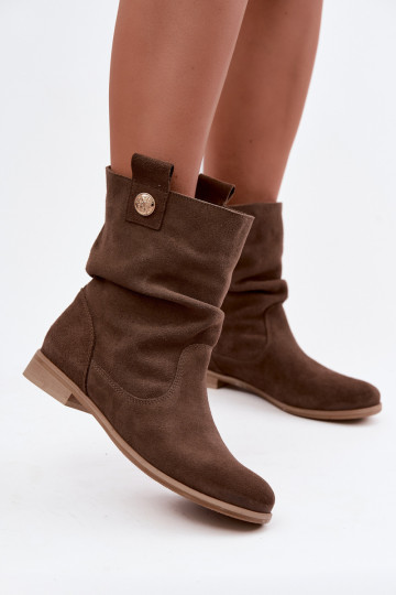 Pele Sapatos de camurça Feminino Com babados aquecimento Zazoo 4210 cor marrom 2