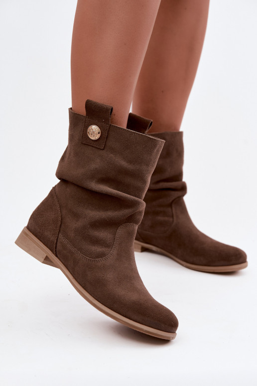 Pele Sapatos de camurça Feminino Com babados aquecimento Zazoo 4210 cor marrom