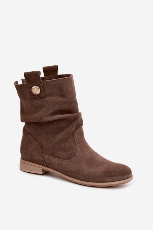 Pele Sapatos de camurça Feminino Com babados aquecimento Zazoo 4210 cor marrom