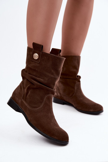 Pele Sapatos de camurça Feminino Com babados aquecimento Zazoo 4210 CzekoladoParae 2