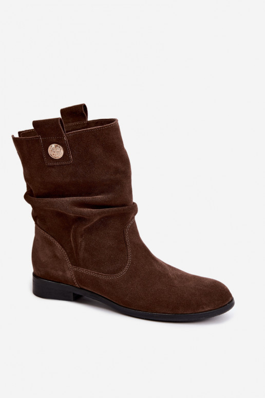 Pele Sapatos de camurça Feminino Com babados aquecimento Zazoo 4210 CzekoladoParae