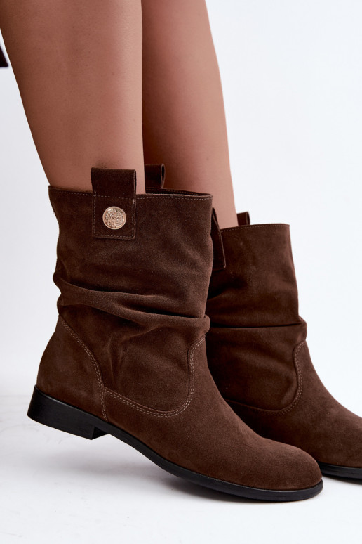 Pele Sapatos de camurça Feminino Com babados aquecimento Zazoo 4210 CzekoladoParae