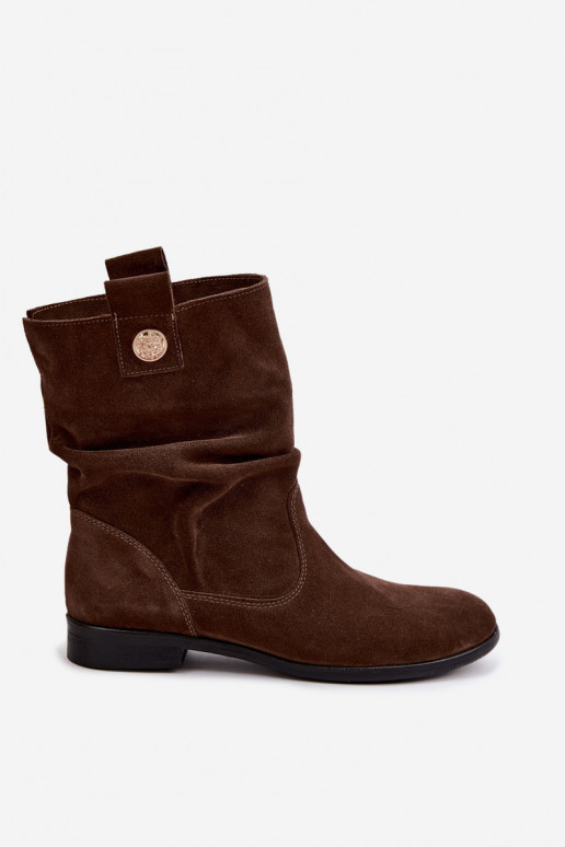 Pele Sapatos de camurça Feminino Com babados aquecimento Zazoo 4210 CzekoladoParae