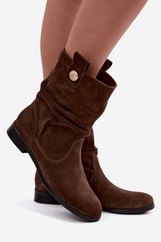 Pele Sapatos de camurça Feminino Com babados aquecimento Zazoo 4210 CzekoladoParae