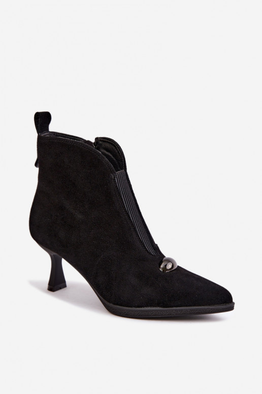 Pele Sapatos de camurça Feminino com salto aquecimento T.Sokolski S2 Z26-281 cor preta
