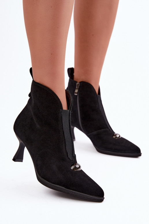 Pele Sapatos de camurça Feminino com salto aquecimento T.Sokolski S2 Z26-281 cor preta