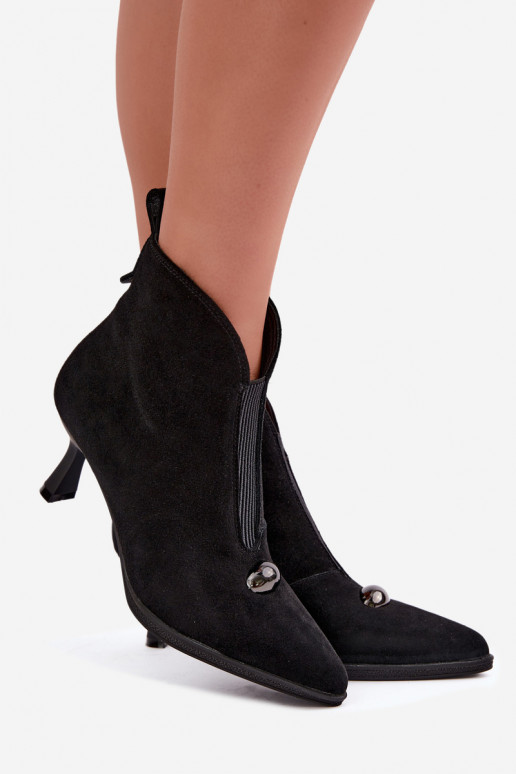 Pele Sapatos de camurça Feminino com salto aquecimento T.Sokolski S2 Z26-281 cor preta