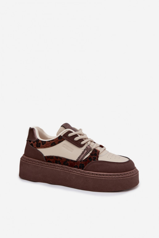 Ténis de plataforma femininos em cor castanho-bege com padrões de leopardo Big Star SS274356