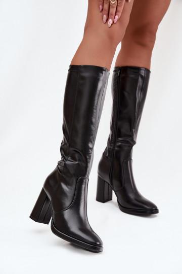 Botas femininas acima do joelho com saltos em couro sintético preto Lyvella 2
