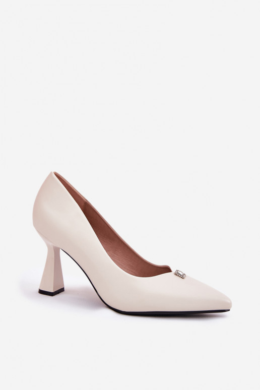 Sapatos de estilo elegante com salto alargado Vinceza 62222 cor de areia