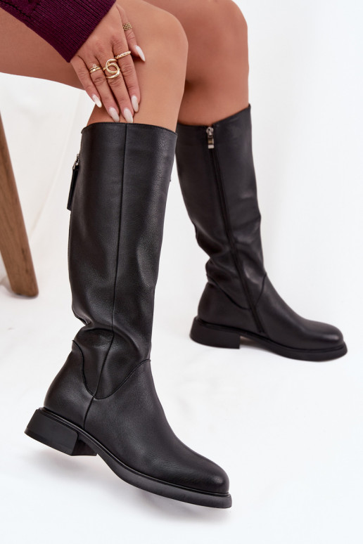 Botas altas pretas de couro sintético para mulher com saltos largos e forro D&A JC62-1036