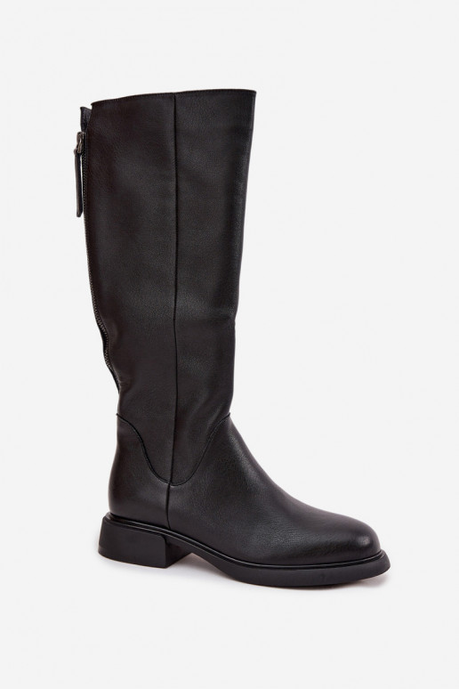Botas altas pretas de couro sintético para mulher com saltos largos e forro D&A JC62-1036