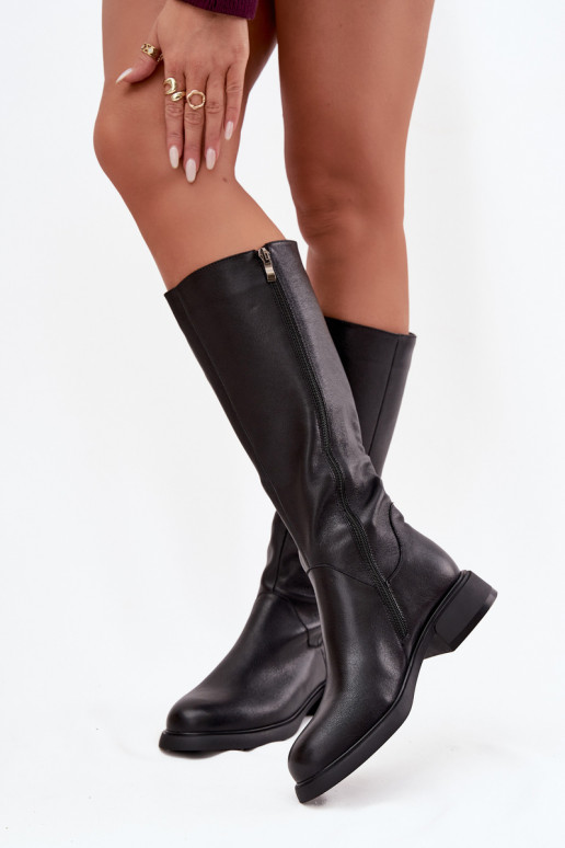 Botas altas pretas de couro sintético para mulher com saltos largos e forro D&A JC62-1036
