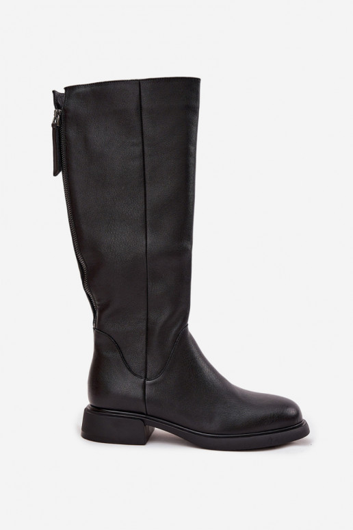 Botas altas pretas de couro sintético para mulher com saltos largos e forro D&A JC62-1036