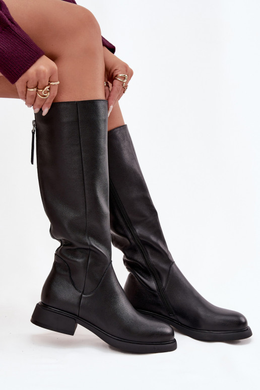 Botas altas pretas de couro sintético para mulher com saltos largos e forro D&A JC62-1036