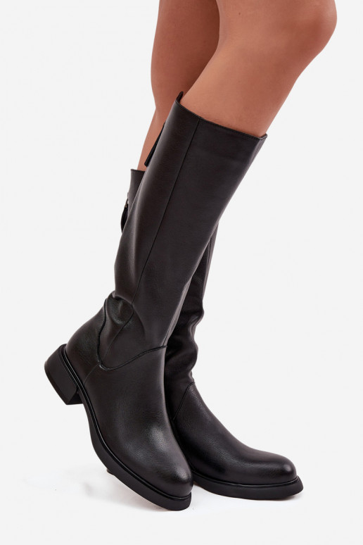 Botas altas pretas de couro sintético para mulher com saltos largos e forro D&A JC62-1036