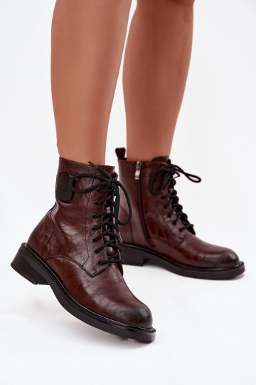Botas de trabalho femininas castanhas com detalhes decorativos 2