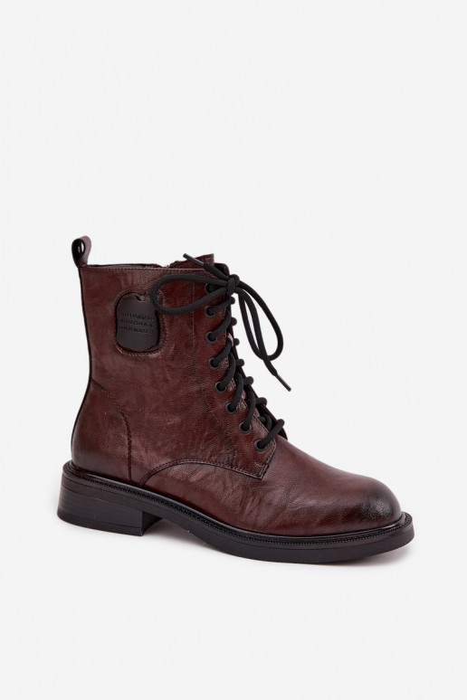 Botas de trabalho femininas castanhas com detalhes decorativos