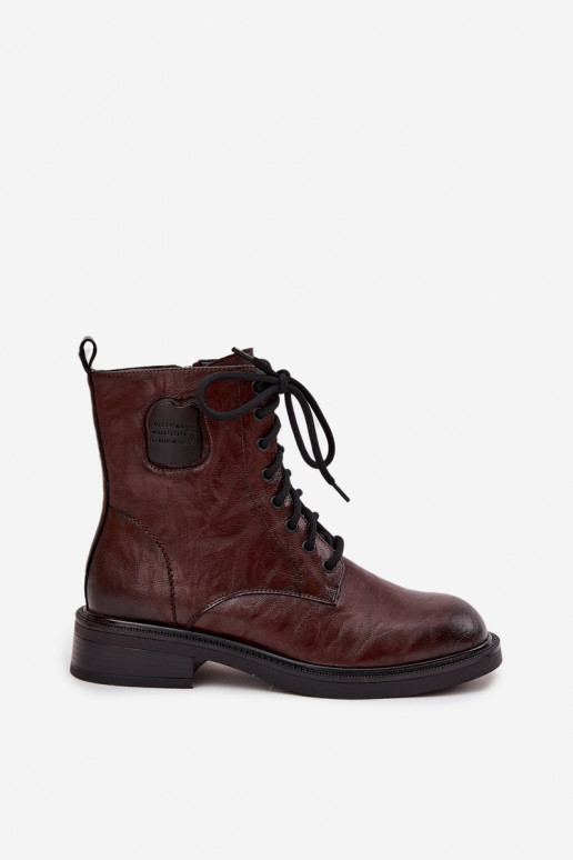 Botas de trabalho femininas castanhas com detalhes decorativos